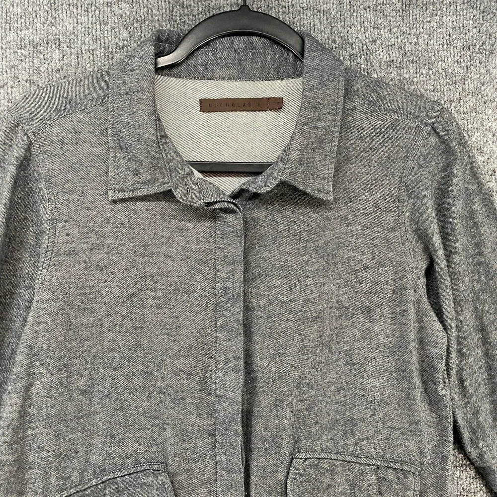 Nicholas K Shirt Womens S Gray Fleece Button Up Front Tie Lagenlook Grunge Layer
